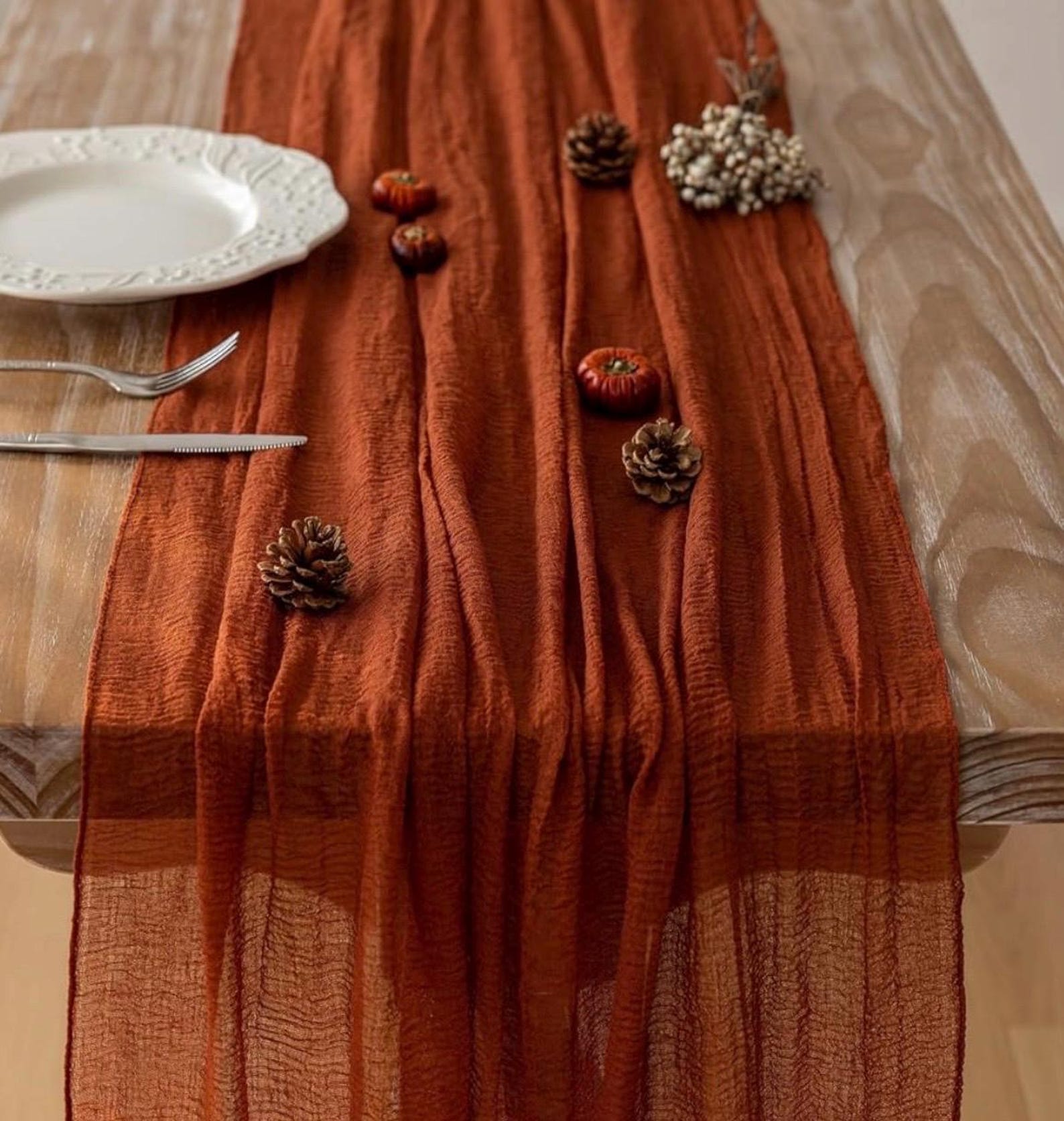 Runner Da Tavola Boho In Garza 90x300 Cm – Lungo Centrotavola Per Buffet, Matrimonio E Feste, Colore Naturale