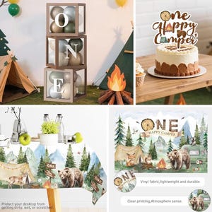 230PCS Camper 1st Birthday Decorations, All-in-1 Supplies Pack, Includes 20 Camper Theme Tableware, Backdrop, High Chair Banner, Tablecloth image 5