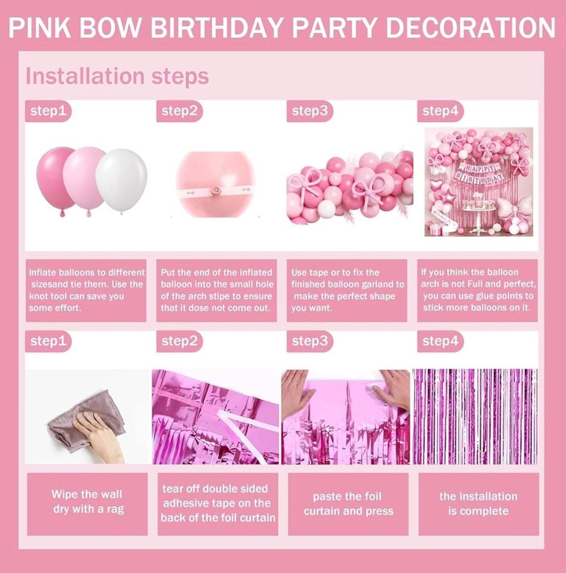 Neyeidru Decorazioni Di Compleanno Con Fiocco Rosa – Striscione E 10 Vortici, Per Festa Per Ragazze - 3