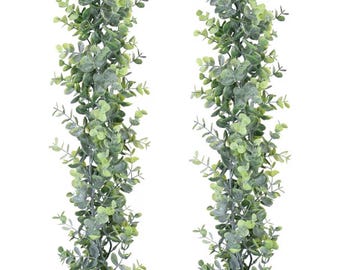 Faux Eucalyptus Garland Plant, 2 Pack Artificial Vines Hanging Eucalyptus Leaves Greenery Garland for Wedding Backdrop Arch Wall Decor, 6 Ft