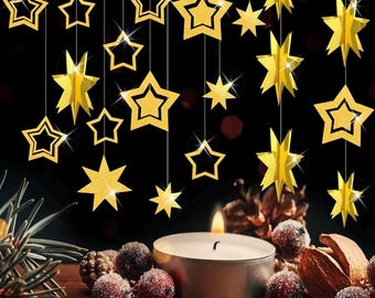4-Pack Christmas Tree Garland With Glitter Stars - 12.5 Ft Each, Green & Gold Paper Banner For Ceiling, Party, Baby Shower Decor - View #5