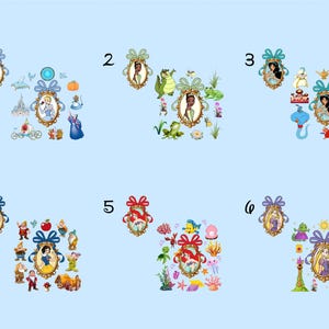 six different illustrations or scenes, each with a unique design and color scheme. The illustrations include various characters, animals, and objects, such as a castle, a frog, a bird, a flower, and a horse. The images are arranged in a grid format, with each row containing three illustrations and each column containing two illustrations. The illustrations are diverse in their styles and colors, creating a visually appealing and engaging collage.