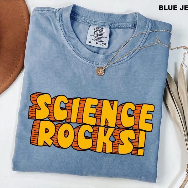 Science Rocks Shirt Comfort Colors Tee, Retro STEM Teacher Top, Funny Classroom Graphic, Back to School Gift for Science Educators