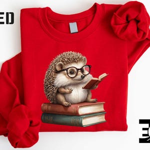 Hedgehog Book Lover Sweatshirt, Animal T-Shirt, Hedgehog Glasses Sweater, Book T-Shirt, Gift for Bookworms, Cozy Animal Lover Sweater
