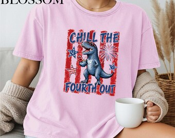 Chill the Fourth Out Comfort Colors® T-Shirt, 4th of July Crocodile Shirt, American Flag Gator Tee, Patriotic Top, Independence USA Shirt