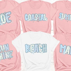 Custom Text Patchwork Comfort Colors® T-Shirt, Personalized Text Tee, SeaShell Bow Name Shirt, Coquette Bow Summer Tee, Girl Name Tops