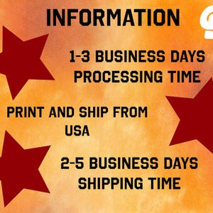 text and three red stars, with the text providing information about shipping and processing times.