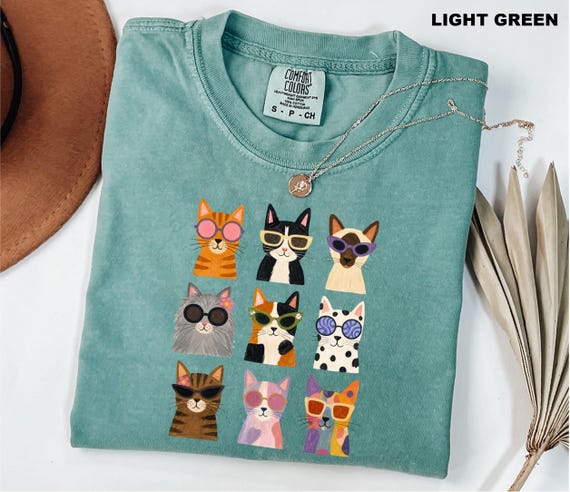 Comfort Colors Retro Cat Shirt, Cool Cats Sunglasses Tee, Funky Cat Lover Gift, Colorful Kitty 90s Graphic, Groovy Cat Mom Aesthetic Tee
