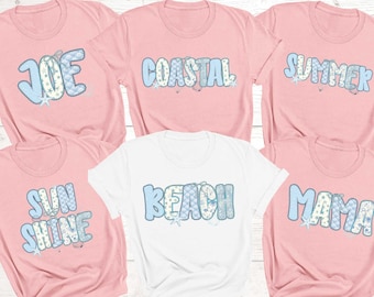 Custom Text Patchwork Comfort Colors® T-Shirt, Personalized Text Tee, SeaShell Bow Name Shirt, Coquette Bow Summer Tee, Girl Name Tops