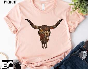 Western Cow Skull T-Shirt, Country Flowers Sweatshirt, Boho Cowgirl Tee, Country Music Shirt, Western Floral Sweatshirt, Gift For Her