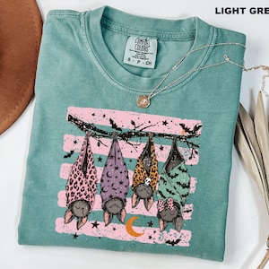 Preppy Halloween Bat Comfort Colors® Shirt, Coquette Leopard Bats Tee, Cute Pastel Goth Spooky Season Top, Trendy Bat Lover Gift for Her