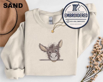 Embroidered Donkey Sweatshirt, Comfort Colors Shirt, Cute Farm Animal Gift, Donkey Lover Crewneck, Funny Ranch Shirt for Women and Men