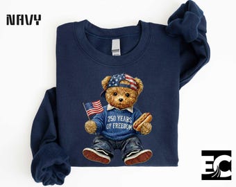 American Teddy Bear Sweatshirt, Preppy Patriotic Girl Bear Shirt, American Flag Sweater, Family July 4th T-Shirt, 4th of July Youth Tee