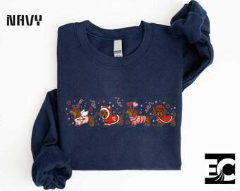 Dachshund Valentines Sweatshirt, Wiener Dog Love T-Shirt, Dog Mom Humor Gift Shirt, Matching Couple Heart Sweater, Valentine Dog Crew Tee