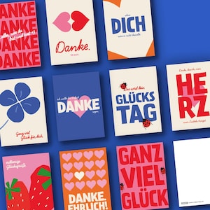 Postkarten Set Bundle 10 Karten Danke viel Glück cute bold