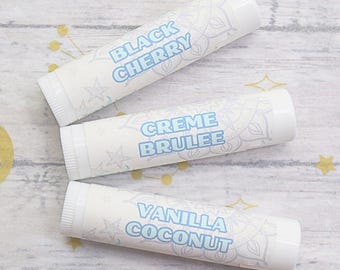 Trío de bálsamos labiales deliciosos: elige tu sabor: cereza negra, crème brûlée o vainilla con coco.