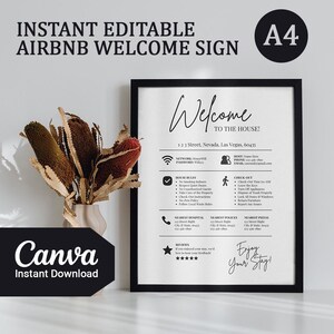 Airbnb Welcome CANVA Guide Template, Vacation Rental Host PDF, Editable Canva Design for Guests, House Rules, Wifi Info, Easy to Customize