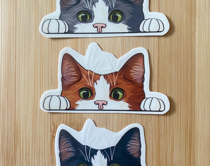 Peeking Tuxedo Cat Waterproof Sticker for Waterbottles, Laptops, Notebooks