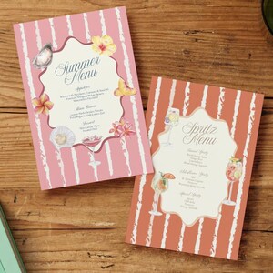 Sommer Spritz / Dinner Party Menü Anpassbare Dateien - Pink & Orange