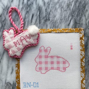 Gingham Bunny Ornament | 13 Mesh Handpainted Needlepoint Canvas
