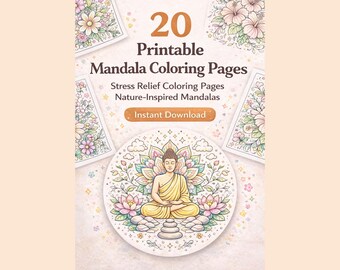 Bunte Mandala Malvorlagen zum Ausdrucken | 20 Erwachsene Ausmalbilder PDF | Floral Ozean Natur Zen Malbuch | Sofort Download