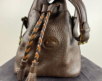 Vintage Dooney & Bourke Leather Bucket Bag, Brown Pebbled Shoulder Purse | USA