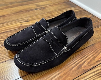 Vintage Y2K Donald J Pliner Italian Black Suede Penny Loafers | Mens Size, 13