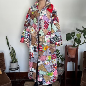 Vintage 70s Handmade Quilted Patchwork Long Coat