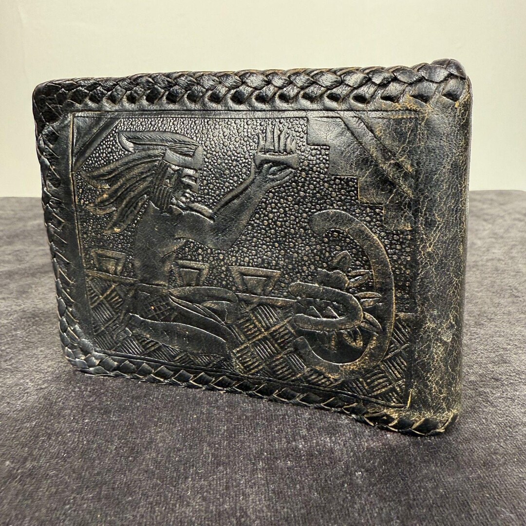 Vintage Aztec Mayan Mexican-inspired Leather Black Wallet - Etsy