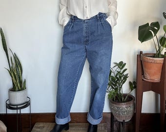 Vintage Tour De France High Waisted Pleated Mom Jeans | Tapered Leg USA ~29x31.5