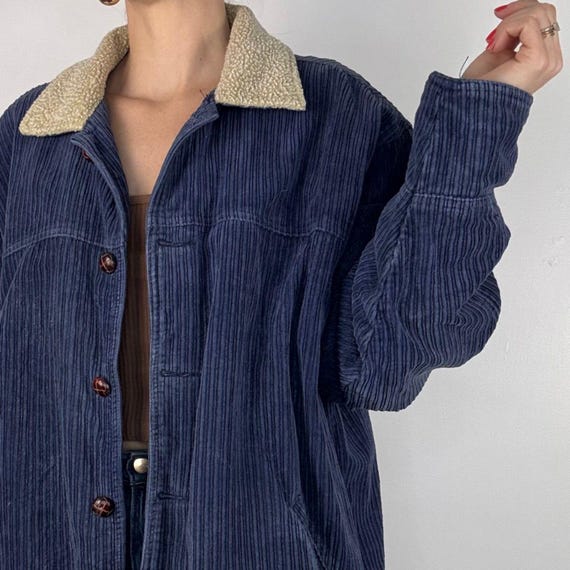 Vintage 90s NO FEAR Wide-wale Corduroy Jacket, Faux Sherpa Collar