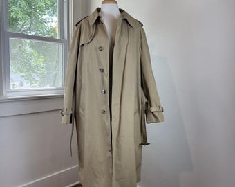 Vintage USA LL Bean Trenchcoat Herren 40R | Zip-Out-Abnehmbarer Khaki-Regenmantel aus Wolle mit Gürtel