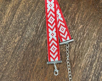 Ethnic Red Beaded Cuff Bracelet