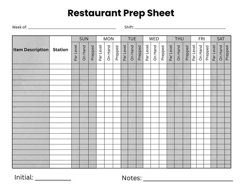 creating a menu prep sheet - caterease support Images... Restaurant Prep Sheet Template | Weekly Kitchen Planner (instant ...