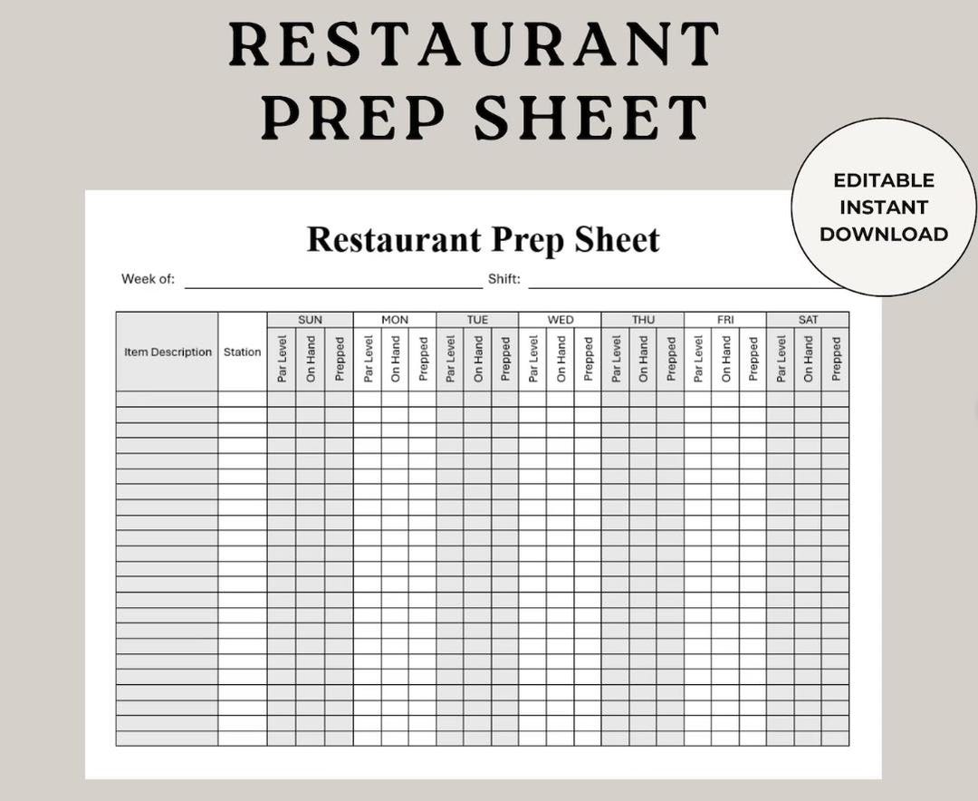 creating a menu prep sheet - caterease support Images... Restaurant Prep Sheet Template | Weekly Kitchen Planner (instant ...