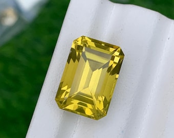 Natural 13.65 Ct Lemon Quartz – Emerald Cut Faceted Gemstone