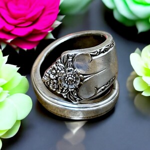 Vintage Spoon Ring 1932 Olympia Silverplated Jewelry Antique Twisted Spiral Design Adjustable Statement Ring