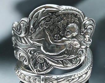 Anillo de cuchara de plata esterlina: Querubín de Versalles de 1888, coleccionable hecho a mano