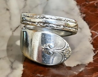 Vintage Spoon Ring 1940 'Exquisite' Pattern Adjustable Silver Band Unique Handmade Jewelry Gift