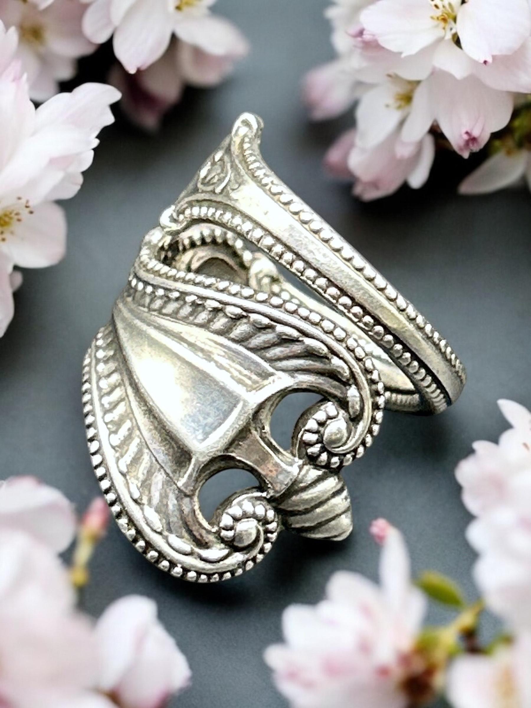 Anello cucchiaio vintage / Modello coloniale antico 1895 / Argento Sterling / Gioiello distintivo unico / Accessorio di moda fatto a mano