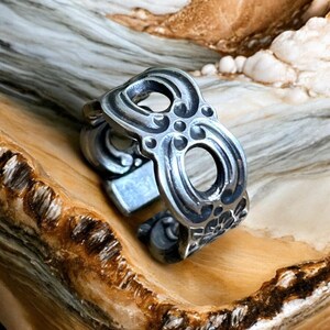 Vintage Spoon Ring: Handmade Stainless Steel 1990 Applique Pattern