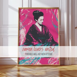 Printable Japanese Woman Art - Vibrant Kimono Painting, Bold Modern Wall Art, Asian Inspired Decor, Colorful Cultural Artwork, Print 1003