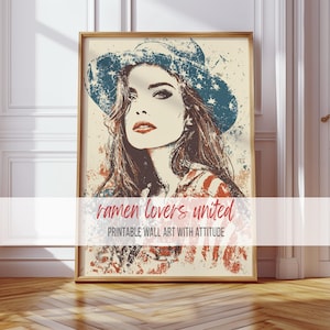 Vintage Woman Portrait Print: Retro Fashion Illustration (Digital Download