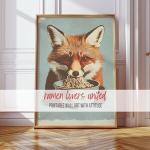 Vintage Fox Poster, Rustic Red Fox Art, Printable Animal Decor, Adorable Fox Eating Scene, Cottagecore Wall Art Print, Retro Nature 480