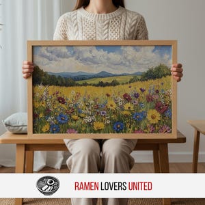 Wildblumen Wiese Landschaft Druck: Rustikaler Cottagecore Wand Kunst (Digitaler Download
