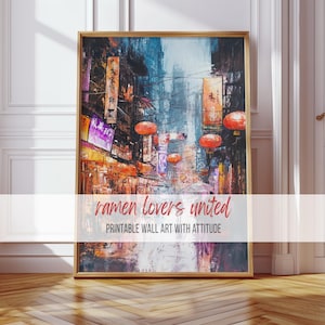 Ramen Shop Street Scene Print: Urban Asian Night Lights (Digital Download)