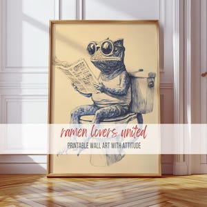 Frog Reading Newspaper Print: Whimsical Animal Sketch (Digital Download
