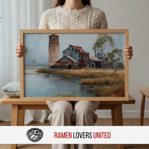 Vintage Sugar Mill Painting: Rustic Countryside Landscape Art (Digital Download