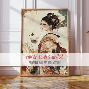 Vintage Geisha Portrait: Elegant Japanese Kimono Art (Digital Download