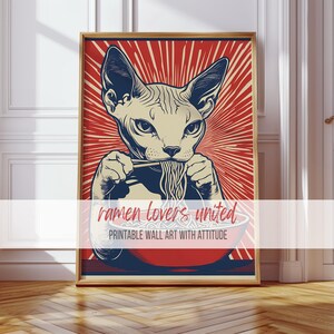 Vintage Sphynx Cat Illustration - Printable Wall Art, Retro Cat Decor, Adorable Feline Portrait, Unique Home Accent, Digital Download 502
